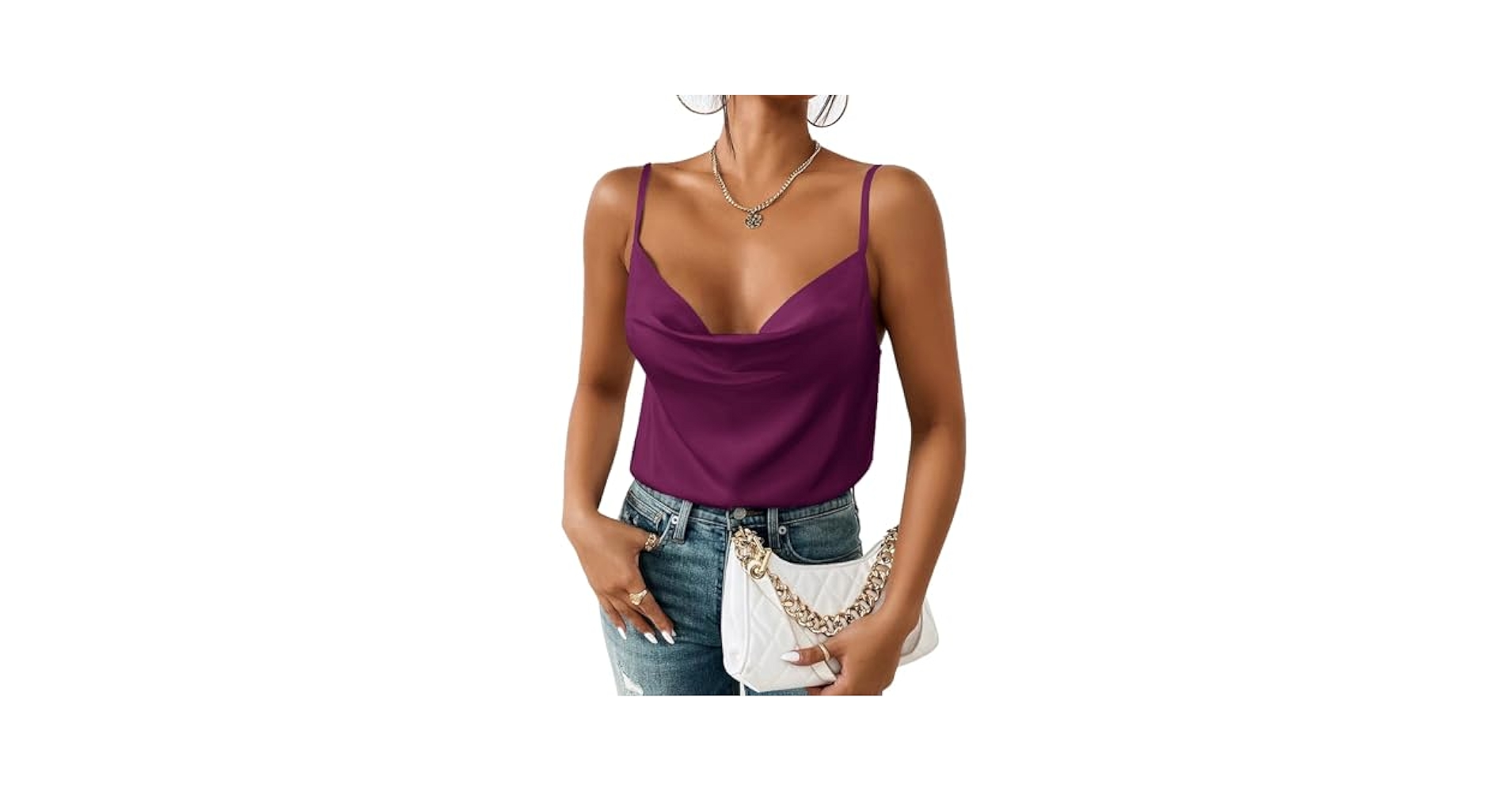 Aoulaydo Silk Satin Camisole for Women Cowl Neck Silk Tank